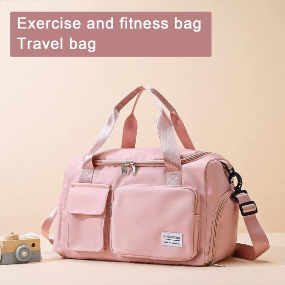 Small Gym Bag for Women, Travel Duffle Bag Carry On Weekender Bag with Shoe Comp - Picture 8 of 8